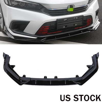 For 2022-2024 Honda Civic 11th Gen Gloss Black Front Bumper Lip Spoiler Splitter - Image 1 of 4