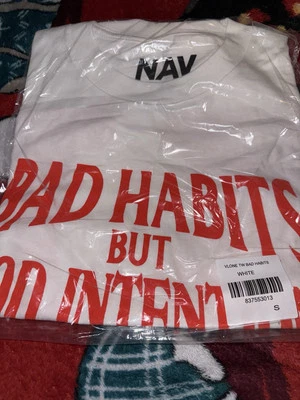Camiseta Vlone X Nav Bad Habits Good Intentions Talla Pequeña Para Hombre Blanca Diseñador Foto 1 de 4