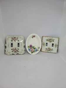 Vintage 1 Arnart Japan Porzellan Floral Doppel Lichtschalter Abdeckungen 3er Set - Bild 1 von 7