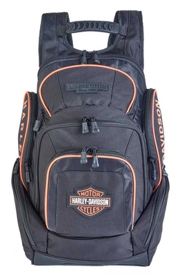 Mochila Harley-Davidson Bar & Shield Legend de poliéster resistente - negra/naranja Foto 1 de 4
