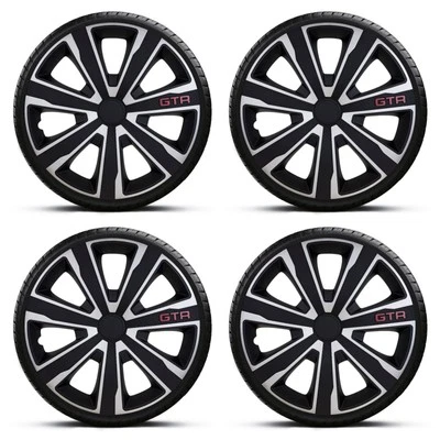Wheel Trims 14" Black & Silver GTR Hub Caps x4 Fits Hyundai I30 - Image 1 of 4