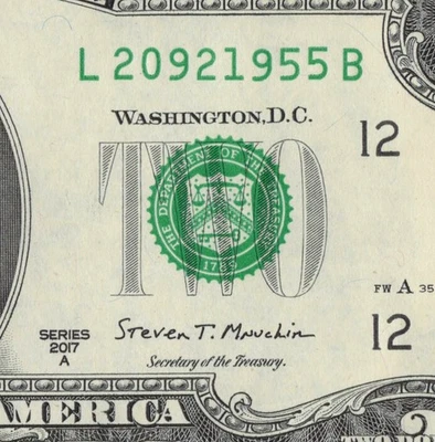 2017A San Francisco 1955 Year Note Two Dollar Bill 2017A L20921955B CU - Image 1 of 4