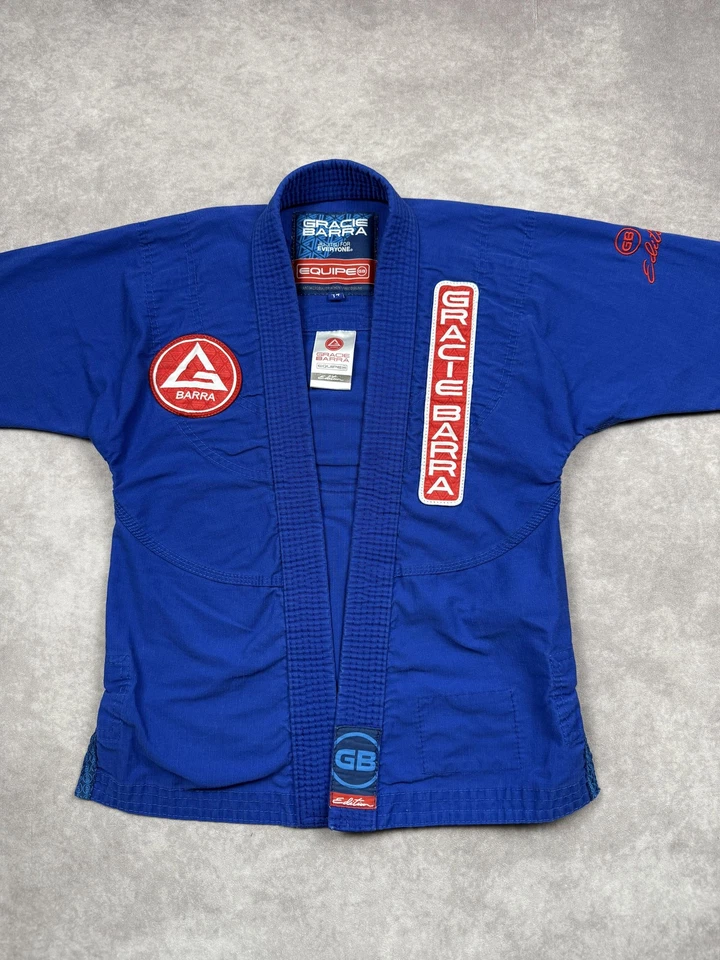 Gracie Barra Jiu-Jitsu Gi Jacket Youth Y4 Blue GBK Lite Kimono Equipe Patches - Image 1 of 4