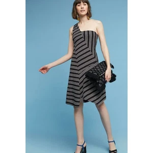 New Anthropologie Moka One-Shoulder Dress by Maeve, Black & White,$118 X-Small - Picture 1 of 4