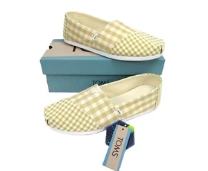 TOMS Alpargata Slip-On Espadrille Shoe, Women's Flats w Gingham Check Pattern - Picture 1 of 6