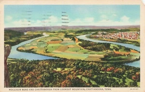 Moccasin Bend & Chattanooga, TN From Lookout Mountain Vintage PC Posted 1938 - Picture 1 of 2
