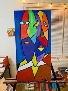 Abstraktes Original Acryl Gemälde 24" x 12" signiert "Seiten" - Bild 1 von 3