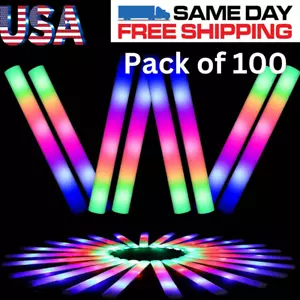 100 Pcs Glow Sticks Bulk Light up LED Foam Sticks 3 Modes Flashing Raves Party - Picture 1 of 8