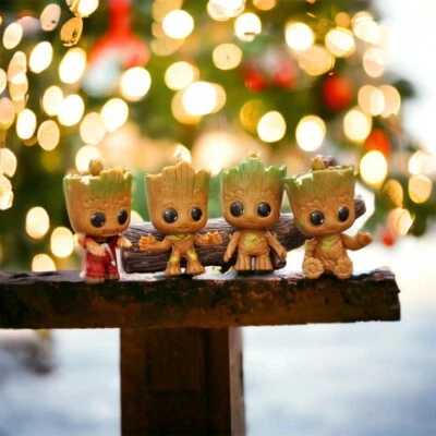 4pcs/Set Miniature Fairy Garden Sitting Groot Figurine PVC Statue Groot For Kids - Image 1 of 4