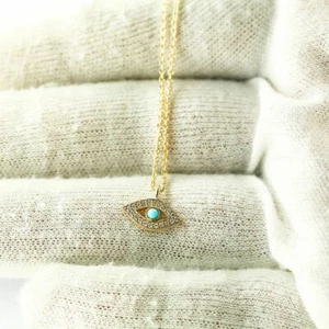 DIAMANT UND TÜRKIS BÖSER BLICK ANHÄNGER DEZEMBER GEBURTSSTEIN FEINE HALSKETTE - Bild 1 von 5