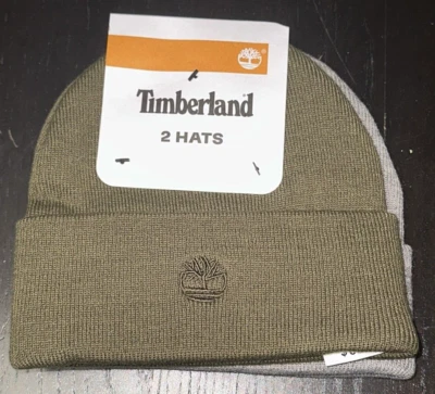 Gorros Timberland Logo 2 nuevos con etiquetas verde oliva y gris precio de venta sugerido por el fabricante $68 talla única para la mayoría Foto 1 de 4