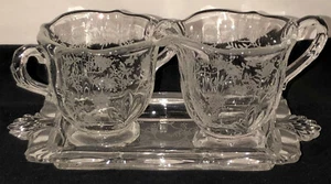 Fostoria CHINTZ CRYSTAL 3" CREAMER & SUGAR W/TRAY - Picture 1 of 2