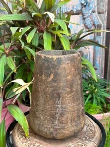 1800's Wooden Hand Carved Beautiful Shape Grain Pot Antique Planter Pot 10 x7 - Picture 1 of 18