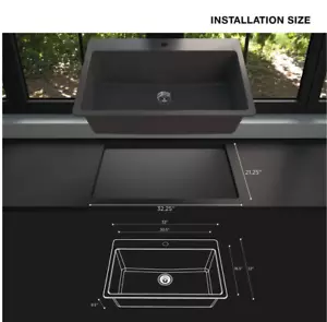 NEW 33 in Black Quartz Single Bowl Drop In Kitchen Sink, Top Mount Granite Sink - Picture 1 of 4