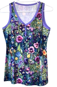 Floral Print Notched Neck Tank Top, Casual Sleeveless Tank Top Size 10 - Bild 1 von 4