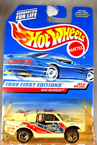 1998 Hot Wheels #662 First Editions 33/40 BAD MUDDER White w/SB Spoke China Base
