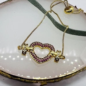 Bracciale Cuore Pieno Oro, Bracciale Oro Regolabile Cuore, Gioielli Oro - Foto 1 di 4