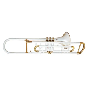 Trombone Brass Bb White Lacquer/Brass Finish By Zaima With Hard Case+Mouthpiece. - Picture 1 of 5