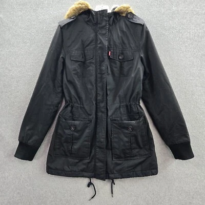Chaqueta Levi's Mujer Pequeña Negra Parka Sherpa Forrada Abrigo Acolchado Sudadera con Capucha LEER Foto 1 de 4