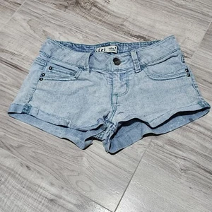 Lei Shorts Juniors size 26 Light Blue Ashley Trouble Raw Hem Y2K Style Booty - Picture 1 of 11