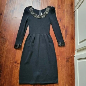 Vintage St John Saks Fifth Ave schwarzes Strickkleid Perlenausschnitt Langarm S - Bild 1 von 12