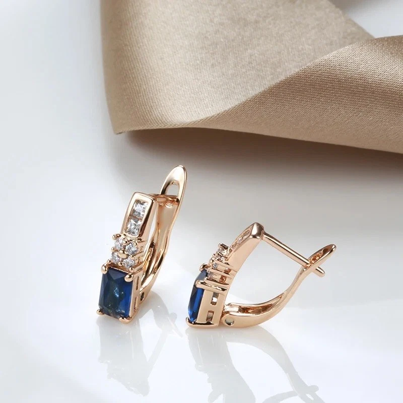 Elegante Ohrringe Creole 585 RG Rotgold Rosegold mit Saphir blauen Zirkon 2,4g - Bild 1 von 4