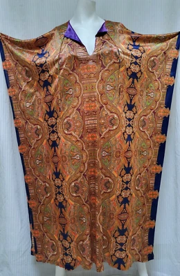 Vintage 60s 70s Caftan Psychedelic Floral Lounge Kaftan Maxi DRESS - Image 1 of 4