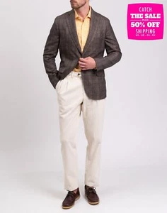 RRP€650 HACKETT Silk Wool & Linen Blazer Jacket Size 40R 50R M Check Notch Lapel - Picture 1 of 7