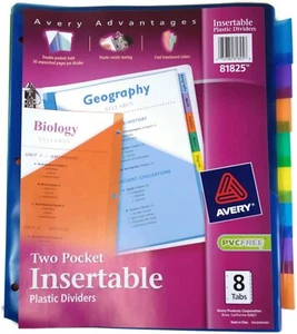 Avery Advantages Two Pocket Insertable Plastic Dividers, 8 Tabs (81825) 2-Pk Lot - Picture 1 of 2