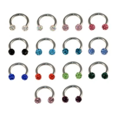 Horseshoe Bar Crystal SHAMBALLA Circular Barbell Lip Nose Septum Ring - Image 1 of 4