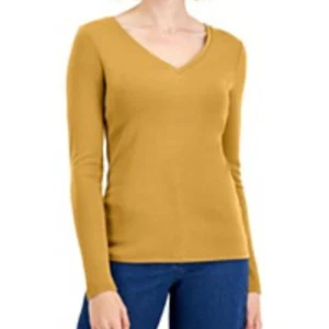 Charter Club T shirt Top Yellow Size XL Cotton Long-Sleeve V-Neck Women's NWT - Picture 1 of 1