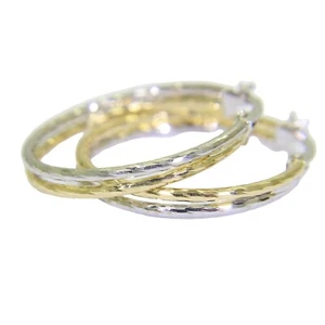 Pendientes de aro de doble corte de 9 quilates de oro amarillo y blanco - Imagen 1 de 7