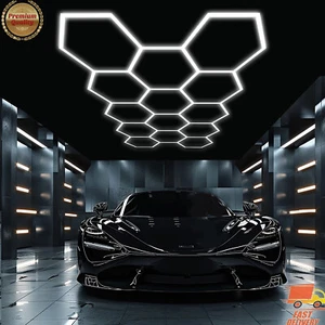 14 Grids LED Hexagon Light Car Detail Garage Workshop Retail Light Honeycomb Hex - Picture 1 of 12