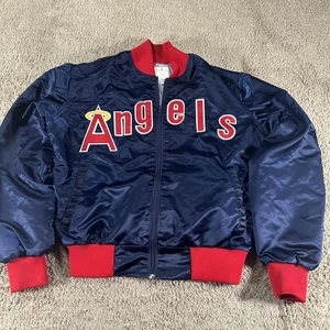 Vintage California Angels Jacket Mens Large Blue MLB Baseball Satin Bomber 90s - Picture 1 of 13