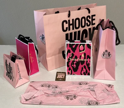 批量 5 件 Juicy Couture 粉色礼品购物袋 尺寸 VARIETY + 印章徽标纸 — 第 1/4 张图片