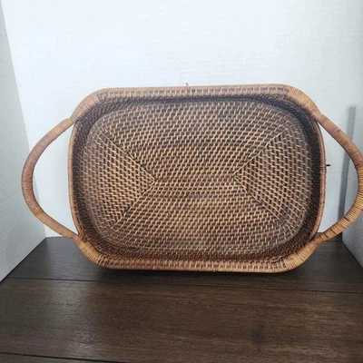 Pampered Chef Woven Selections 11" x 16" Rectangular Wicker Server w/ Handles - Image 1 of 4