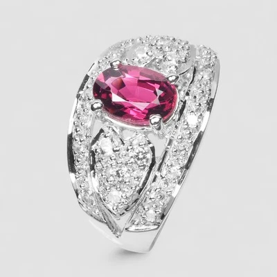 Neon Pink Tourmaline Oval 1.06Ct 925 Sterling Silver Handmade Finish Fine Rings - Image 1 of 4