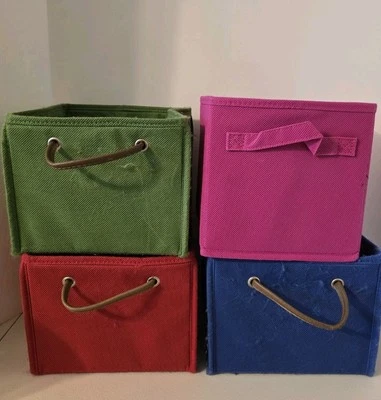 Small Canvas Storage Cubbies set of 4 Pink Blue Red Green Foldable - Image 1 of 4