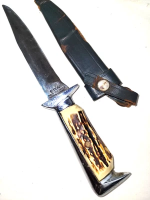 Cuchillo de caza ERN Wald - Solingen Alemania hoja fija de 5" mango de ciervo funda de 9" Foto 1 de 4