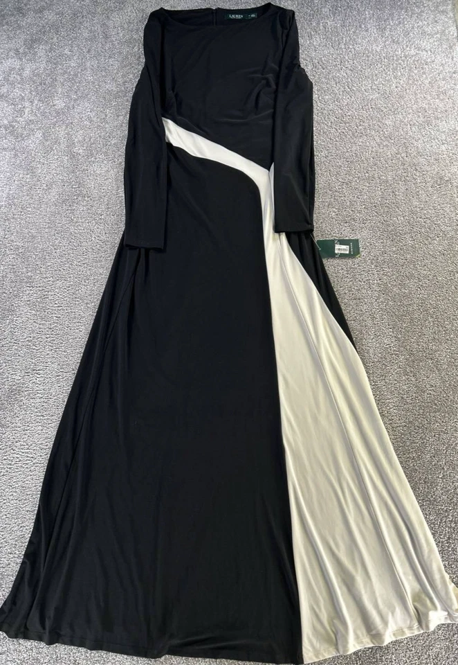 Lauren Ralph Lauren Dress Womens 12 Black Ivory Bluoson Midi - Image 1 of 4