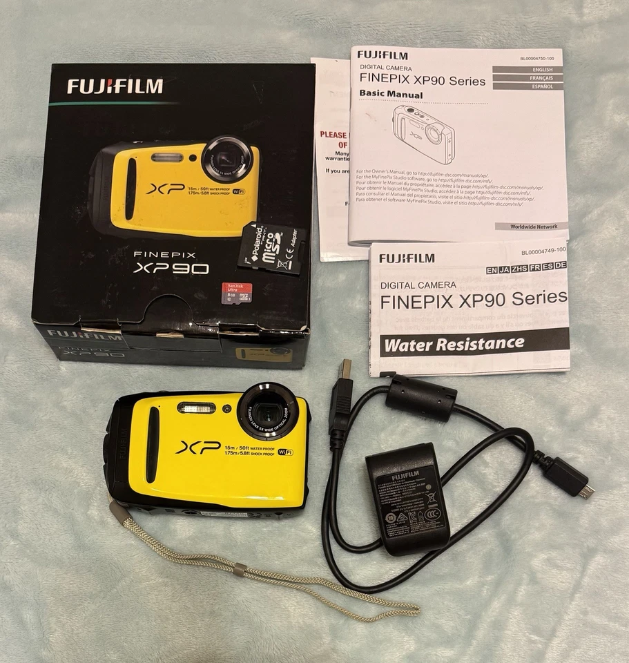 Fujifilm FinePix XP90 Digital Camera Waterproof Yellow Tested With Box & SD Card - Image 1 of 4
