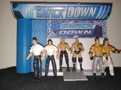 WWE Jakks Build N Brawl Series 4 figure lot Smackdown Entrance Stage Y2J Austin - Image 1 of 3