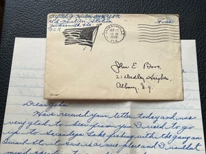 1942 FL LETTERA NAVALE SECONDA GUERRA MONDIALE PATRIOTTICA USS ASTORIA AFFONDATA + MARINAIO UCCISO SALOMONI ++ - Foto 1 di 4