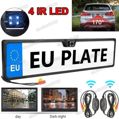 Nummernschild Funk Kabellos Wasserfest 170° Rückfahrkamera Einparkkameras 4 LED - Bild 1 von 4