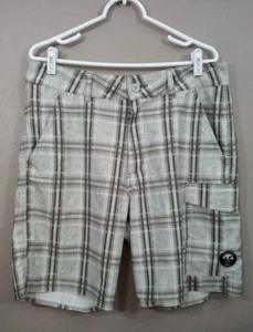 Vanphibian Vans Shorts Mens 34 Gray Plaid Cargo Pocket Hybrid Casual Lightweight - Picture 1 of 11