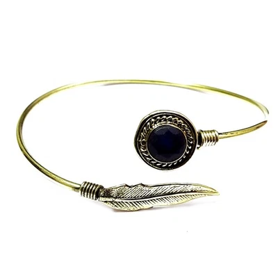 Leaf Style Blue Sapphire Lab-Created Stone Brass Bracelet Jewelry z175 - Image 1 of 4