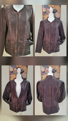 Maurices Faux Leather Moto Short Jacket Brown Womens Large Zip Up Biker Pleather - Image 1 of 4