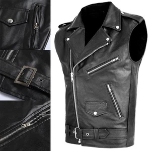 Brand New Men PU Leather Vest Motorcycle Sleeveless Jacket Hip Hop Waistcoat - Picture 1 of 21