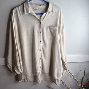 Old Navy Long Sleeve Linen-Blend Boyfriend Shirt women’s XL beige - Picture 1 of 6