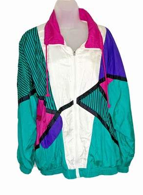 Cortavientos vintage informal Isle para mujer XL con cremallera bloques de color rosa púrpura nailon Foto 1 de 4